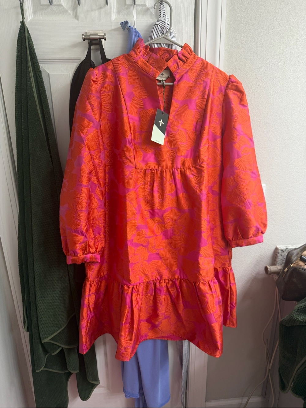 Tuckernuck Bright Orange Dress with Pink Floral Print